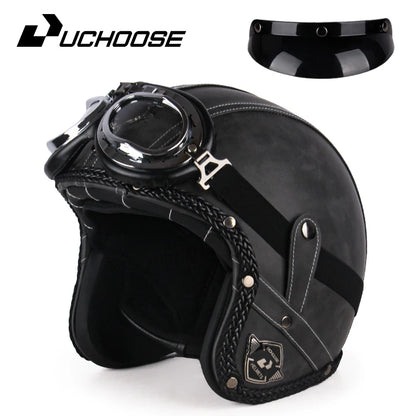 Uchoose Retro Motorcycle Helmet Open Face Chopper ABS Material Vintage