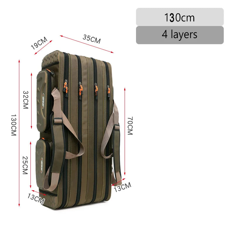 Fishing Rod Bag 2/3/4 Layer 80-130cm 1680D Oxford Reel Tackle Storage Case