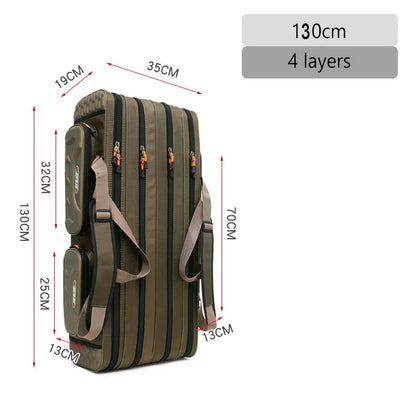 Fishing Rod Bag 2/3/4 Layer 80-130cm 1680D Oxford Reel Tackle Storage Case