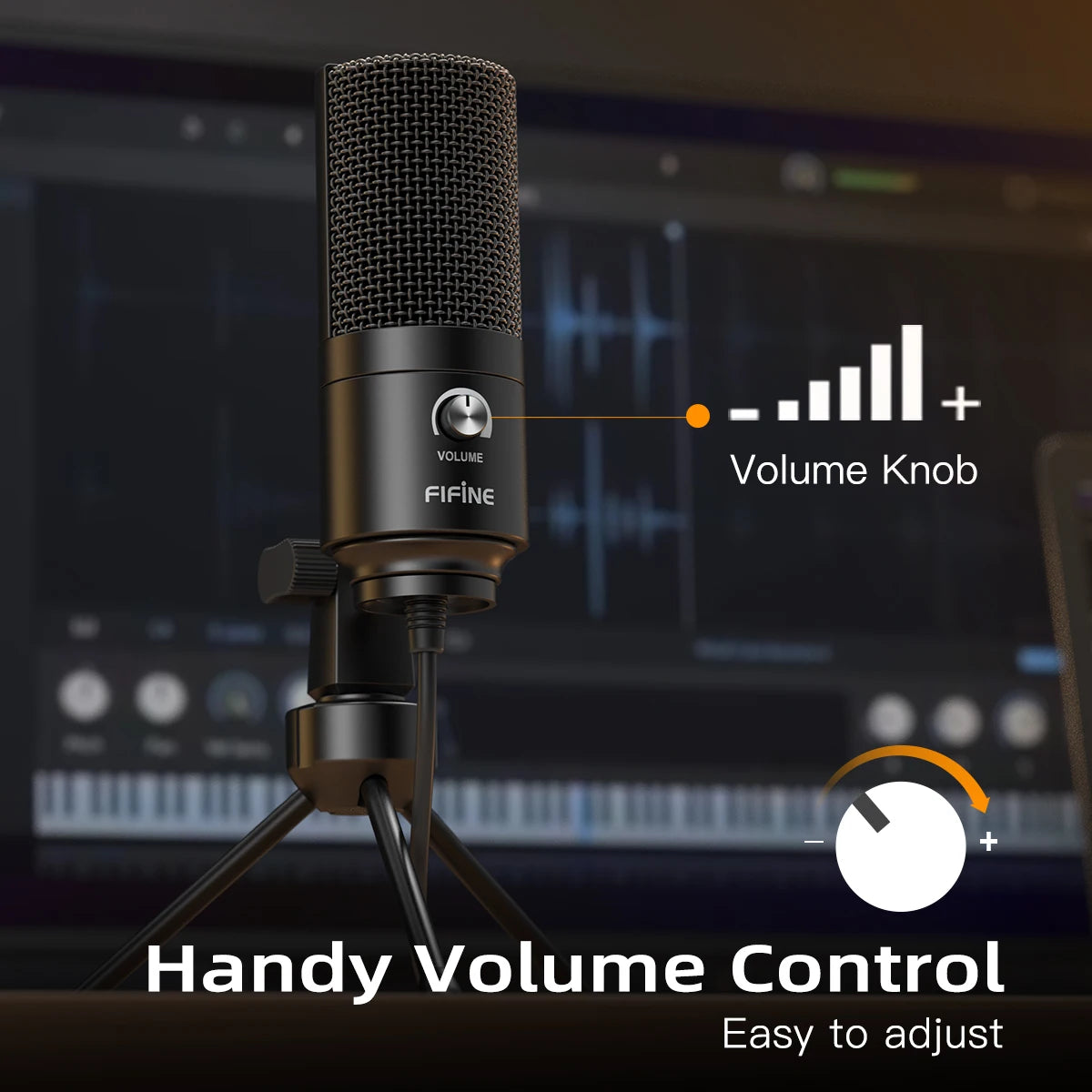 FIFINE K669 USB Condenser Microphone with Gain Knob Metal Recording Mic for PC Laptop