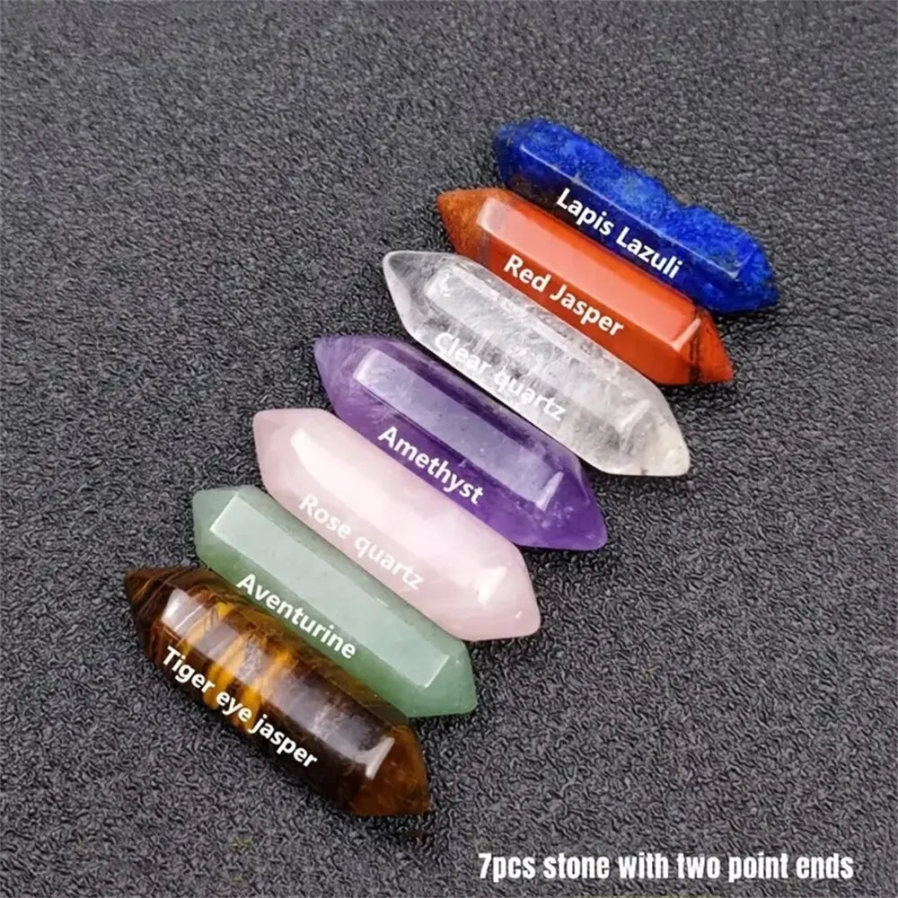 14PCS Chakra Crystal Set Pointed Quartz Hexagon Stones for Healing & Decor
