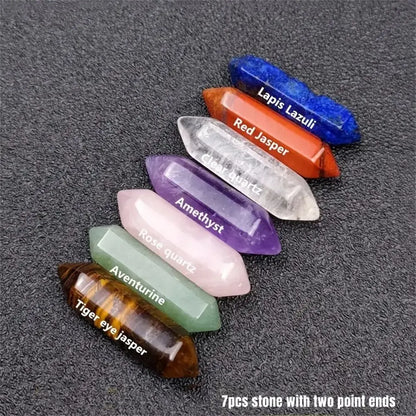 14PCS Chakra Crystal Set Pointed Quartz Hexagon Stones for Healing & Decor