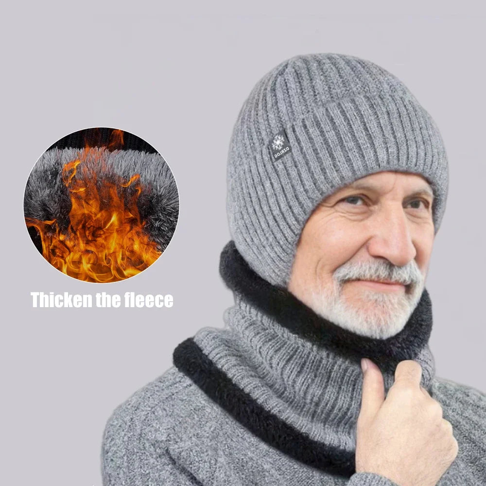 Ear Protection Winter Knitted Hat Men Plush Warm Beanie Cap Outdoor