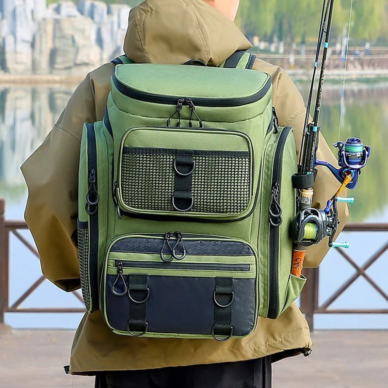 50L Fishing Bag with Rod Holders Chest Bag Fish Tackle Lure Organizer Storage Backpack Outdoor Camping Hiking Large Bagpack-EXPROTAS