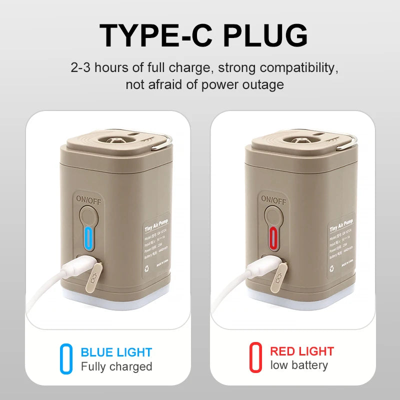 Mini Electric Air Pump Rechargeable Inflator for Camping Equipment with Light
