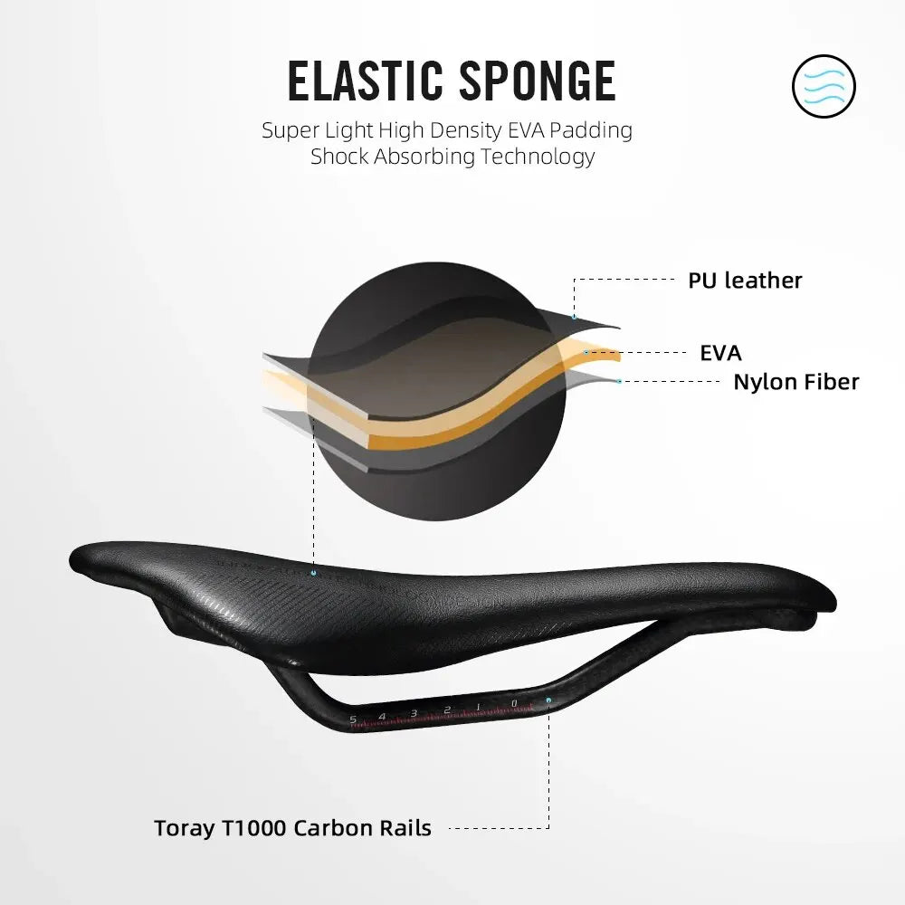 RYET Carbon Bike Saddle Ultralight PU Soft Seat with Oval Rails for Road MTB