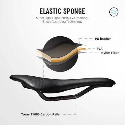 RYET Carbon Bike Saddle Ultralight PU Soft Seat with Oval Rails for Road MTB