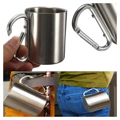 Outdoor Mountaineering Button Portable Stainless Steel Water Cup 1PC