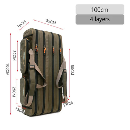 Fishing Rod Bag 2/3/4 Layer 80-130cm 1680D Oxford Reel Tackle Storage Case