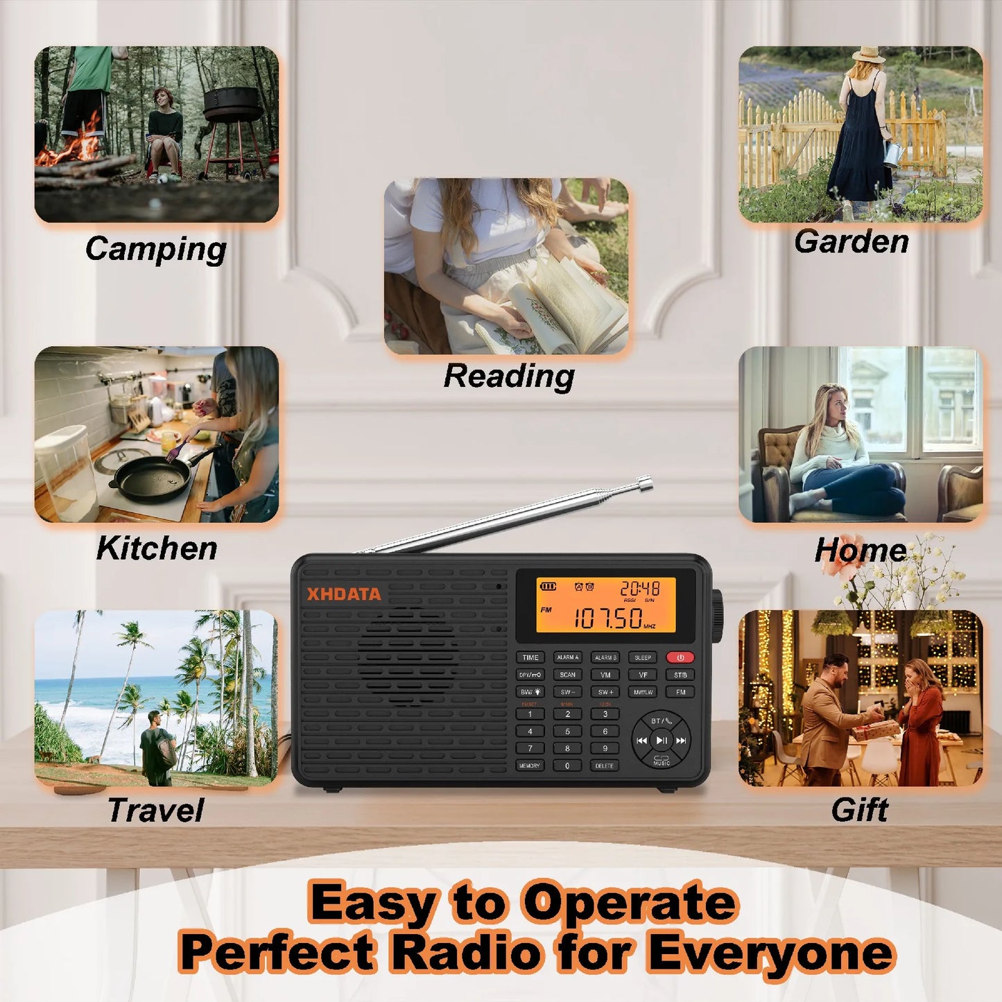 Xhdata Portable Radio Bluetooth AM/FM Digital Receiver TF Card Support