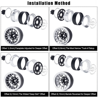 1.9 Aluminium Beadlock Wheels Adjustable Offset Rims 1/10 RC Crawler TRX4