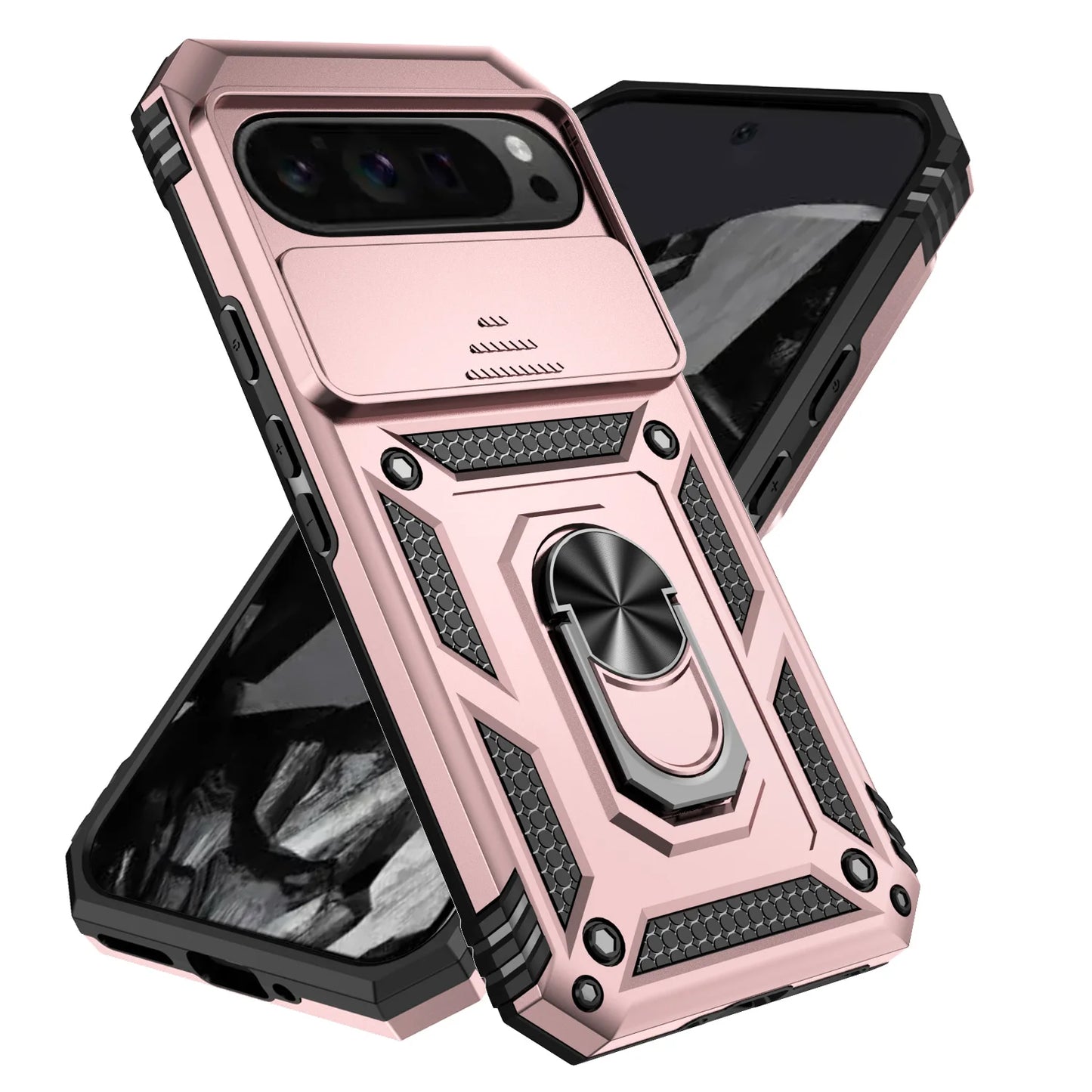 Google Pixel 6-9 Pro XL Armour Ring Case Camera Cover Shockproof Kickstand