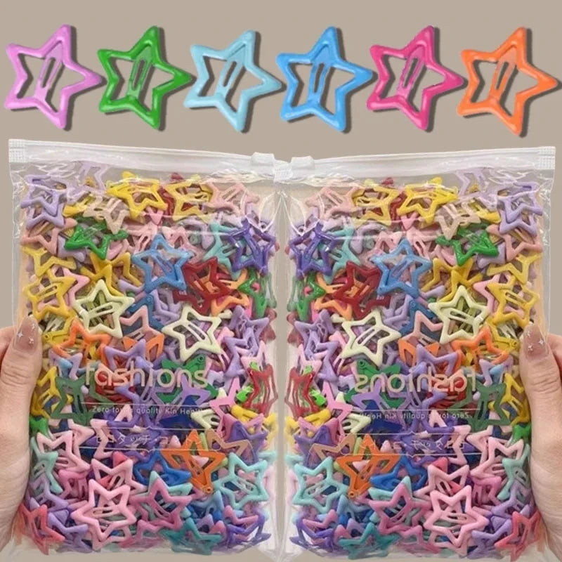 20Pcs Y2K Silver Star Hair Clips Snap Barrettes for Girls Accessories
