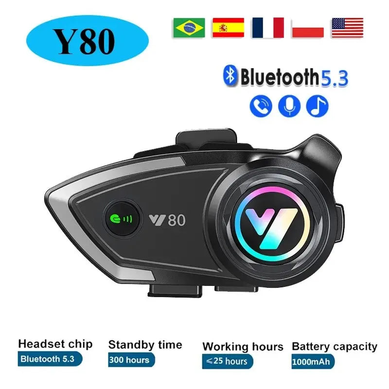 Y80 Motorcycle Helmet Bluetooth Headset BT5.3 Waterproof GPS Music Hands-Free