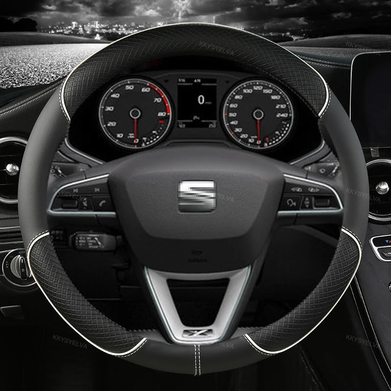 38cm Steering Wheel Cover Microfiber Leather Non-Slip Red Blue Beige Coffee