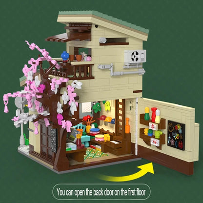 Cada LED City Japanese Street View Bricks Shop LED Japanese Steamed Bun House Architecture Building Blocks Summer Cafe Toys-EXPROTAS