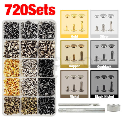 240Pcs Double Cap Rivets Studs Metal for Leather Craft Bag Repair