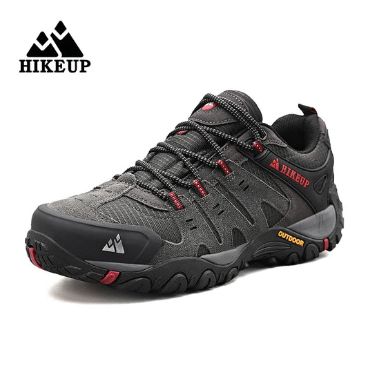 HIKEUP Men's Suede Leather Hiking Shoes Outdoor Trekking Walking Hunting Tactical Sneakers Wear-resistant