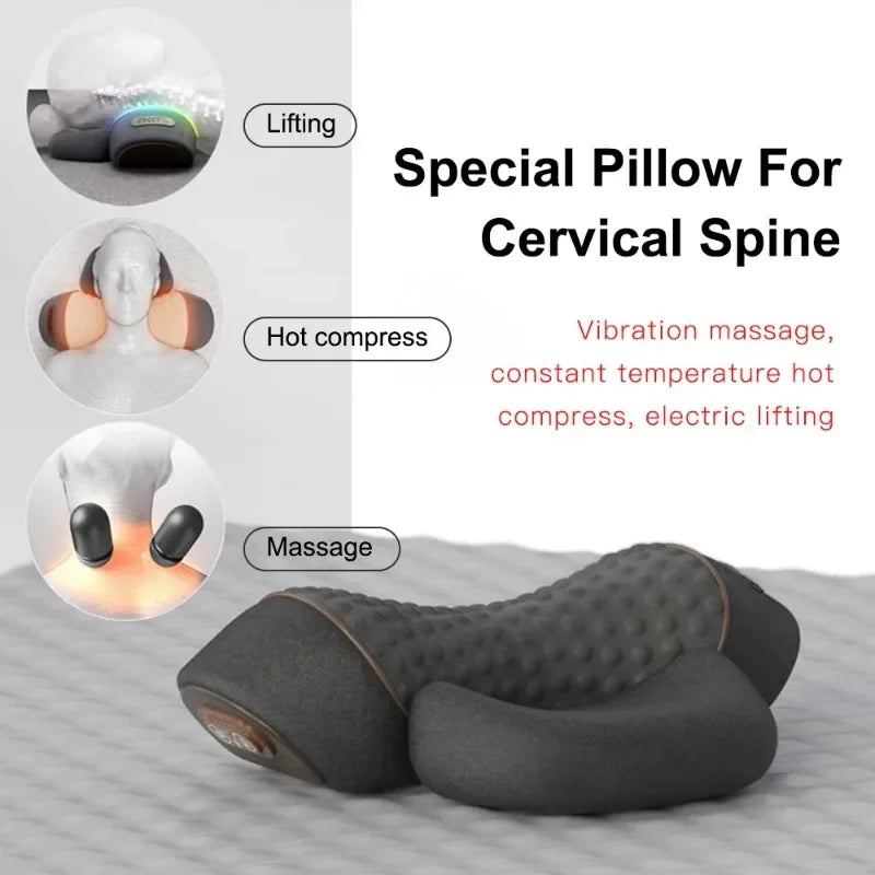 Electric Neck Massager Pillow Heat Vibration Cervical Support Traction
