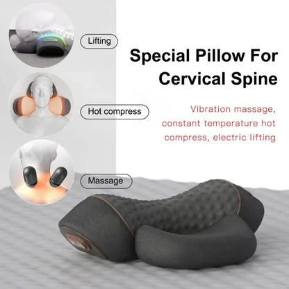 Electric Neck Massager Pillow Heat Vibration Cervical Support Traction