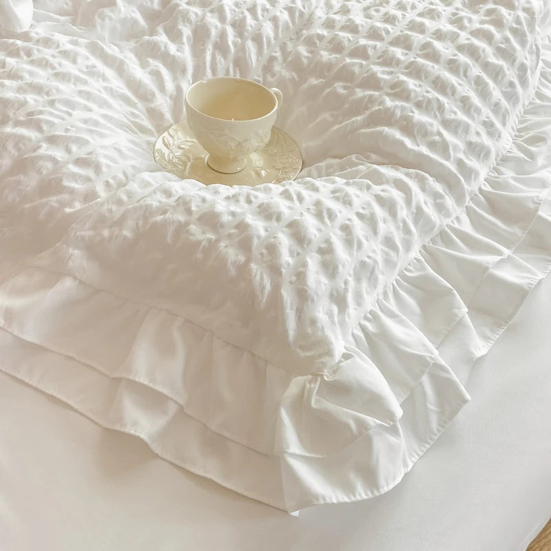 3pcs Duvet Cover Bedding Set Korean Lace Seersucker Pillowcase Without Core