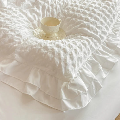 3pcs Duvet Cover Bedding Set Korean Lace Seersucker Pillowcase Without Core