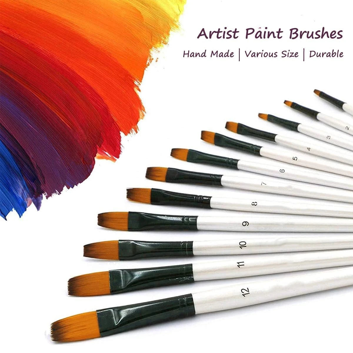 12/48 Pcs Art Paint Brushes Set Nylon Hair for Oil Acrylic Watercolor Painting