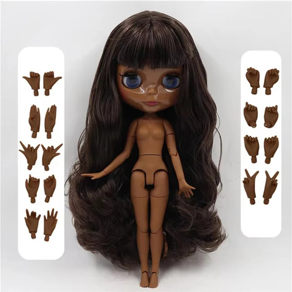 ICY DBS Blythe Doll 1/6 BJD Joint Body 30cm Black Brown Hair DIY Custom