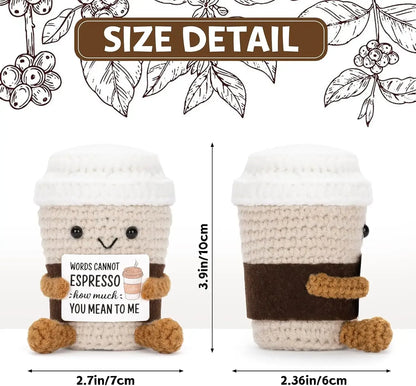Funny Crochet Emotional Support Coffee Doll Handmade Desk Ornament Gift