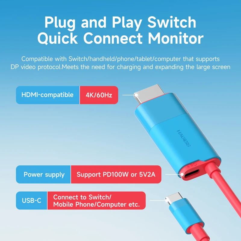 Hagibis Switch Dock USB-C to HDMI 4K60Hz Adapter for Switch/OLED/SteamDeck