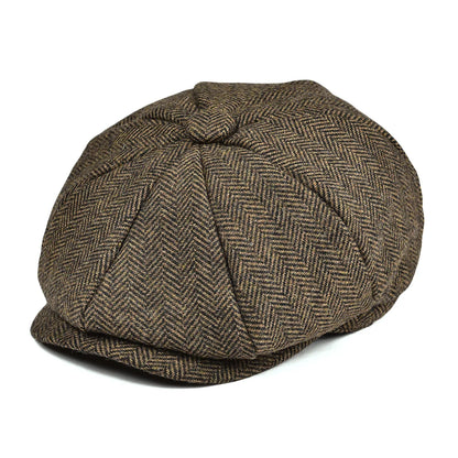 Baker Boy Cap Wool Blend Herringbone Newsboy Hat for Men Women