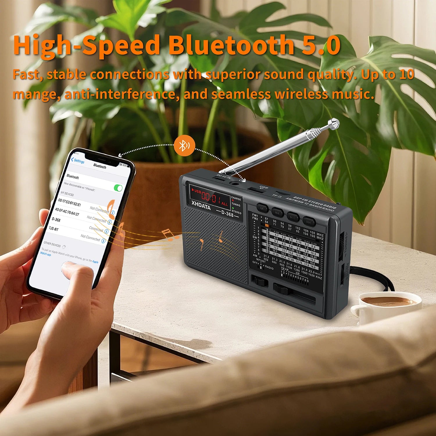 XHDATA D-368 Portable Stereo Radio FM AM SW Bluetooth MP3 Player TF USB Rechargeable - EXPROTAS