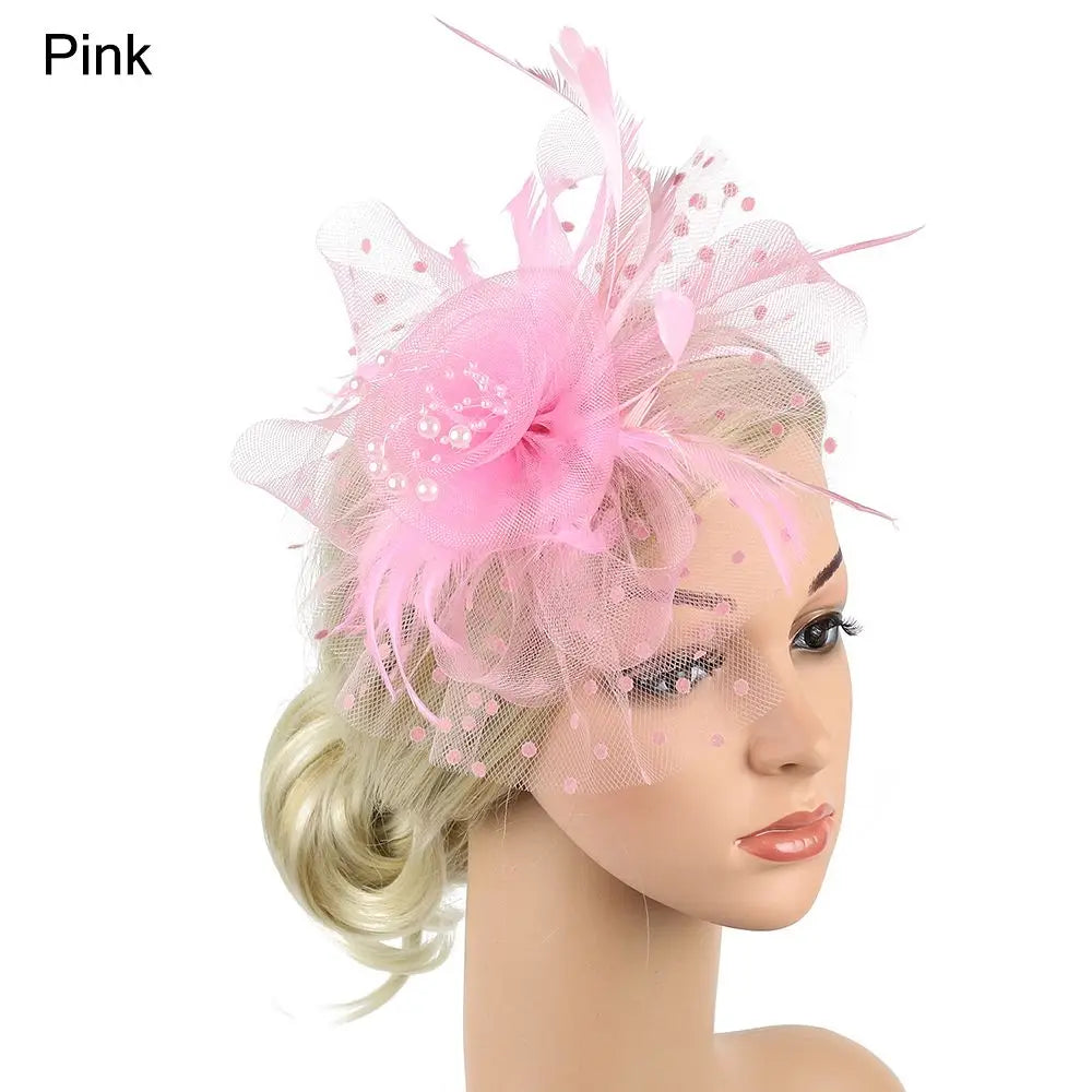 Flowers Feather Mesh Headwear Hat Party Accessory 1pc 27cm Multi Colour