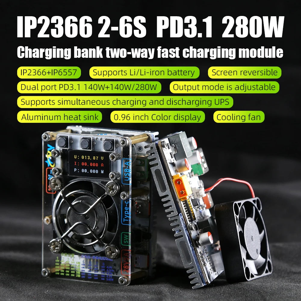 IP2366 PD3.1 280W Powerbank Board 21700/18650 2S-6S UPS Fast Charging Module
