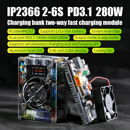 IP2366 PD3.1 280W Powerbank Board 21700/18650 2S-6S UPS Fast Charging Module
