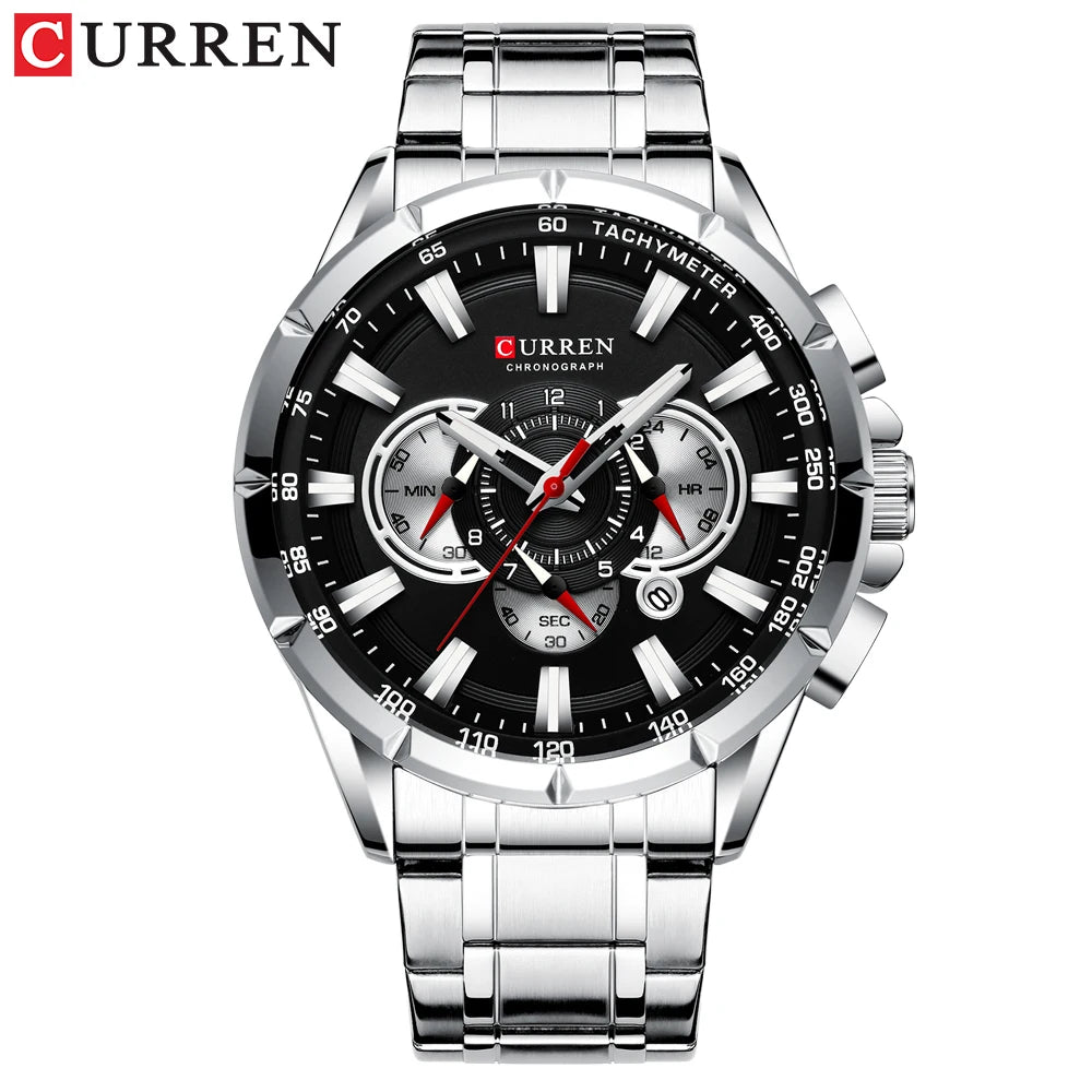 Stainless Steel Curren Mens Quartz Watch Luminous Waterproof Big Dial
