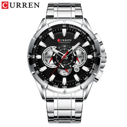 Stainless Steel Curren Mens Quartz Watch Luminous Waterproof Big Dial
