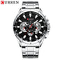 Stainless Steel Curren Mens Quartz Watch Luminous Waterproof Big Dial
