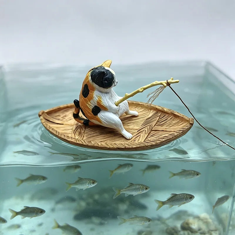 Fishing Cat Figurine 1pc Aquarium Decoration Resin Miniature Tank Ornament