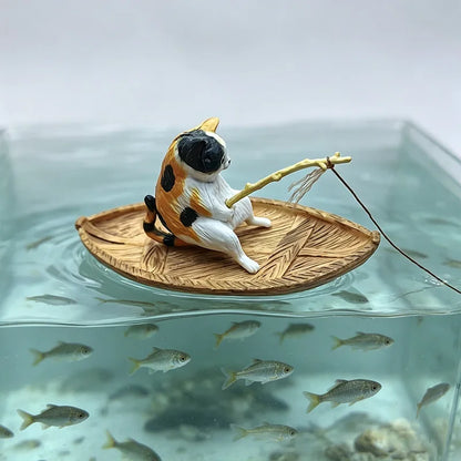 Fishing Cat Figurine 1pc Aquarium Decoration Resin Miniature Tank Ornament