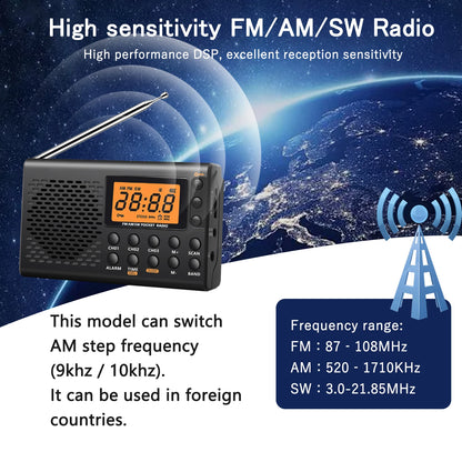 Portable AM/FM Shortwave Radio with Clock Function & Sleep Timer - Digital
