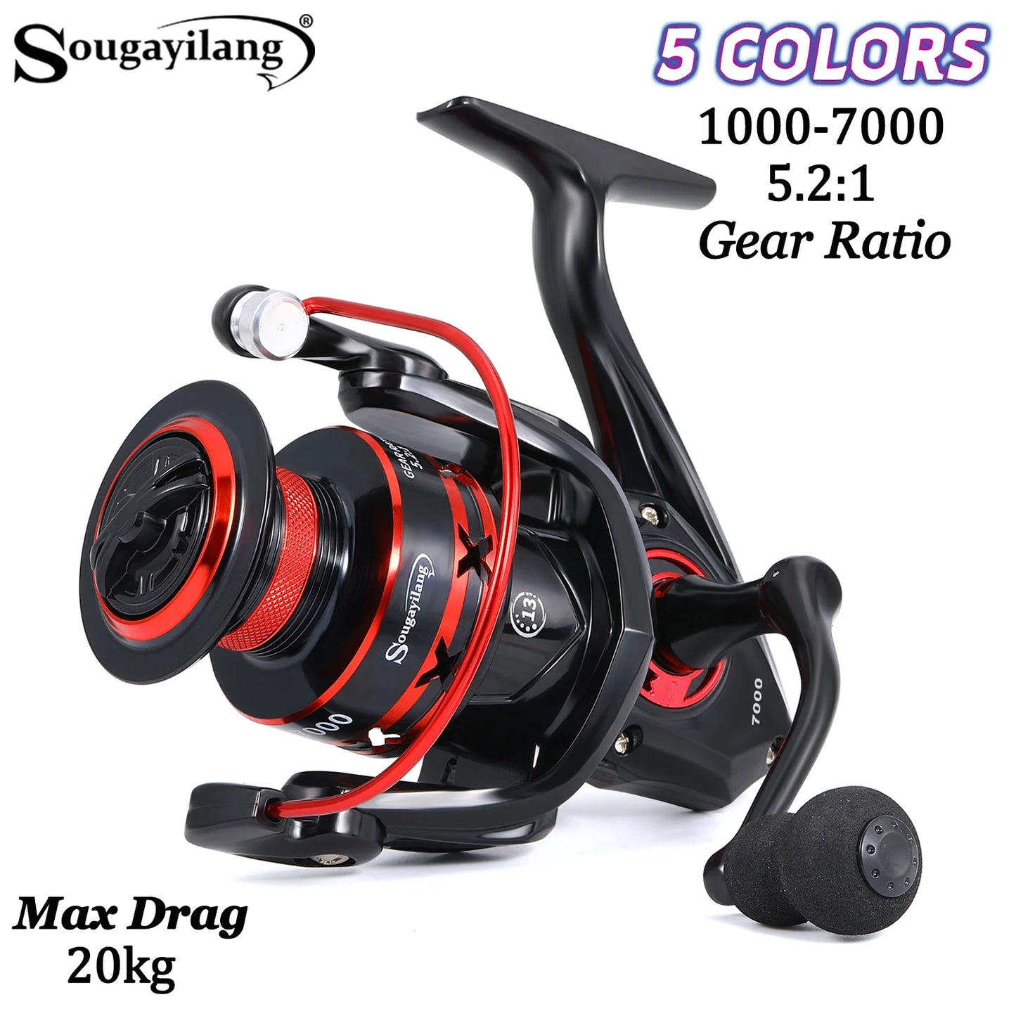 Spinning Fishing Reel 1000-7000 20kg Max Drag Metal Gear 5.2:1 Ratio