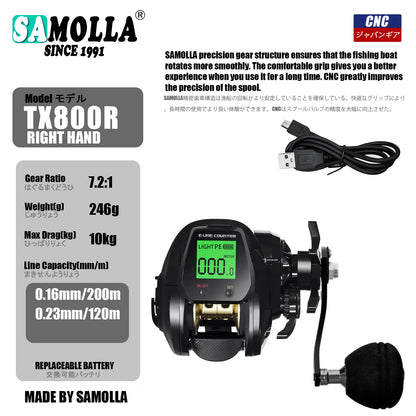 SAMOLLA Baitcasting Fishing Reel Electronic Big Led Screen High Speed 7.2:1 10kg Saltwater Waterproof Cast Drum Wheel Casting-EXPROTAS