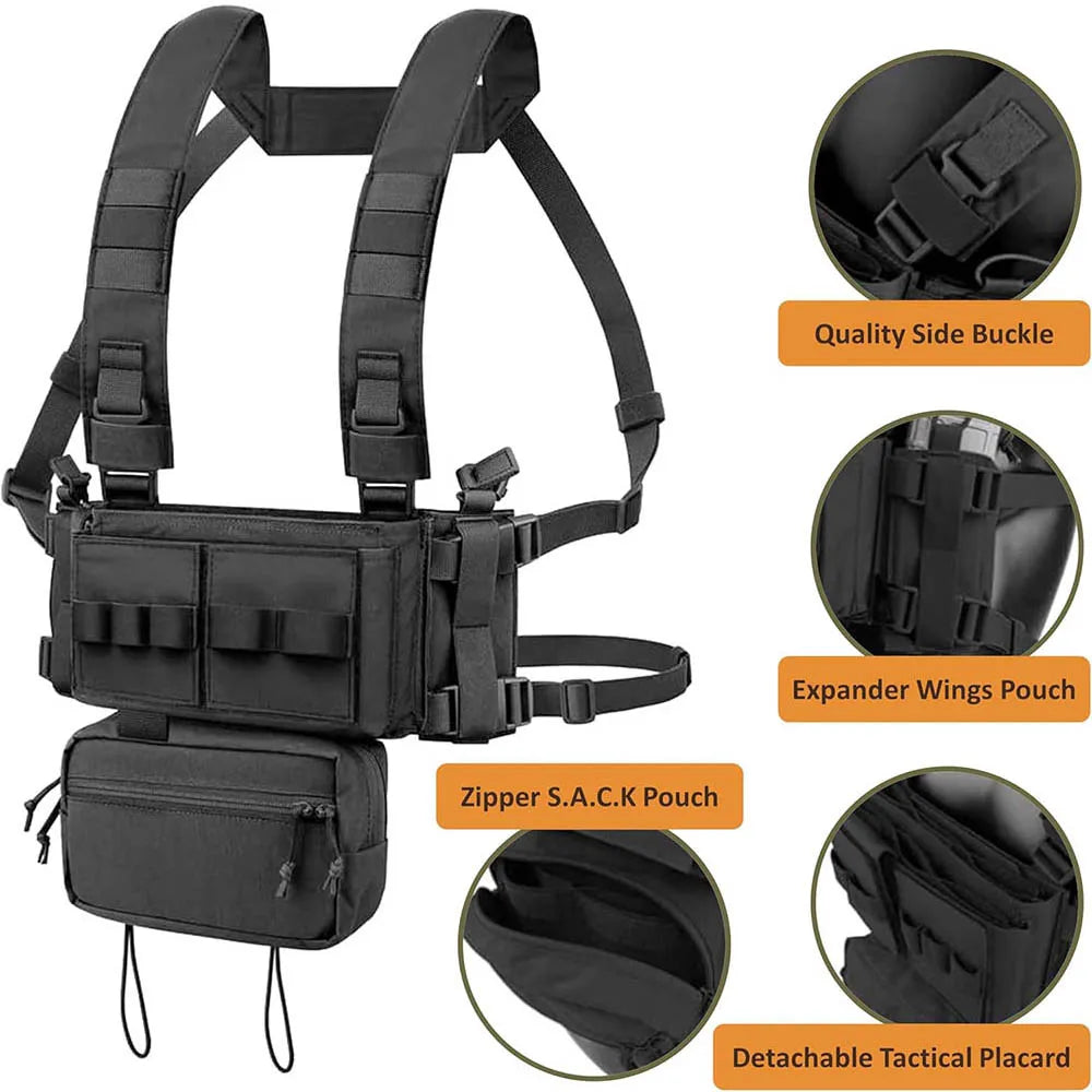 MOLLE Chest Rig Dangler Pouch Camo Vest Tactical Hunting Airsoft Training Bag