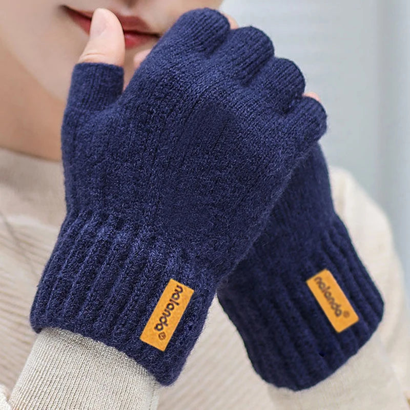 Knitted Gloves Fingerless Winter Warm Thermal Mittens for Men Women Unisex