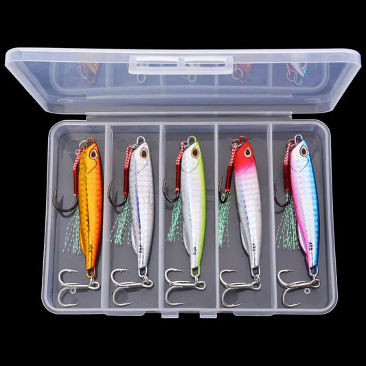 5Pcs Sea Bass Fishing Metal Jig Spoon Lures 10-50g Shore Casting Tackle