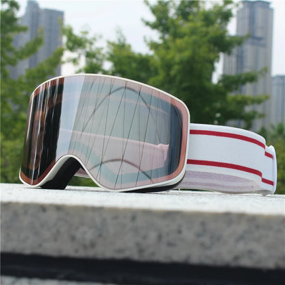 Ski Snowboard Goggles UV400 Anti-Fog Cylindrical Lens Over-Glasses Adult Skiing Eyewear