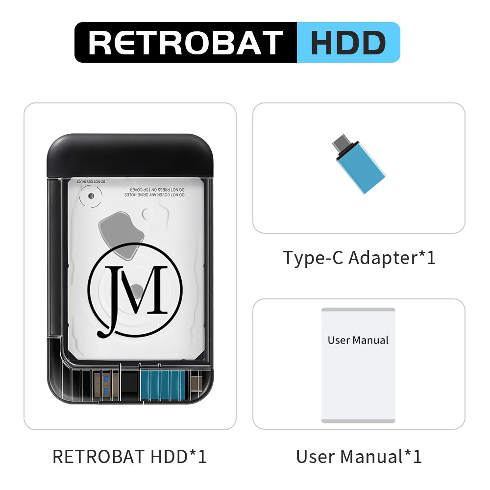 RETROBAT Portable 500G Gaming HDD Consoles 70+Emulators 64000+Retro Games for PS3/PS2/DC/N64/PSP/MAME/SS  for Windows Laptop&PC-EXPROTAS
