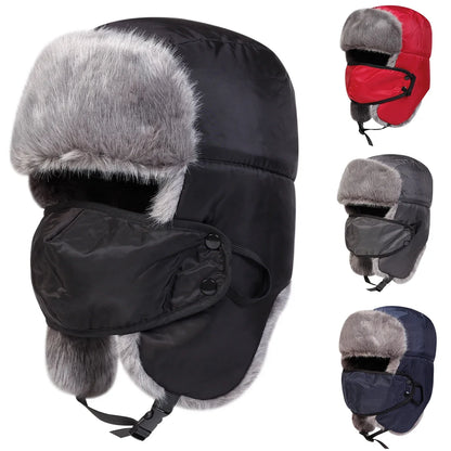 Unisex Winter Earflap Hat Ski Plush Lined Warm Knit Outdoor Cap