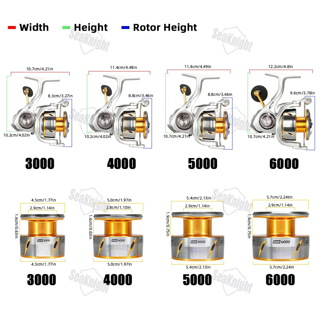 SeaKnight SAW Series Speedy 6.2:1 Spinning Fishing Reel 3000/4000/5000/6000, 24LB Ultra-Light Seawater Proof